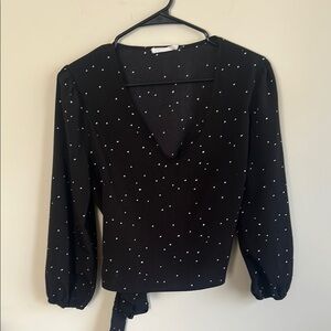 Lush Black Tie Front Fitted Blouse